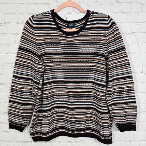 Jones New York Tops - Jones New York Sweater Top Women Large Striped Knit Crochet Ballon Sleeve Y2K